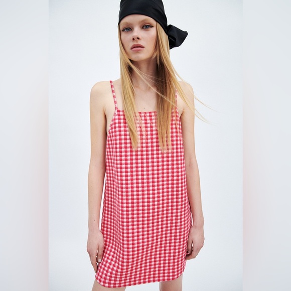 Zara Pink Gingham Check Dress - Picture 2 of 6